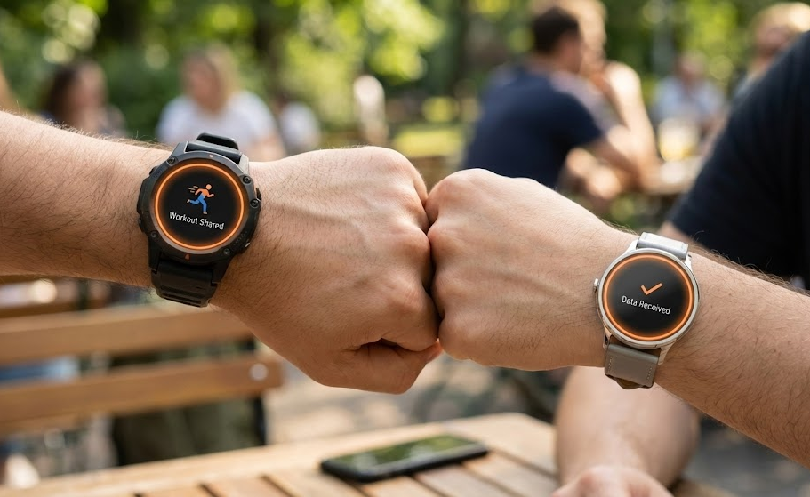 Fistbump to transfer smartwatch data 